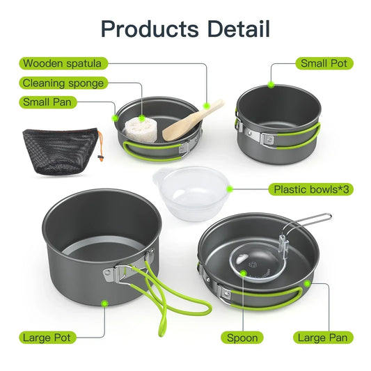 Lixada Portable Outdoor Tableware – Camping Cookware Set for 2-3 People
