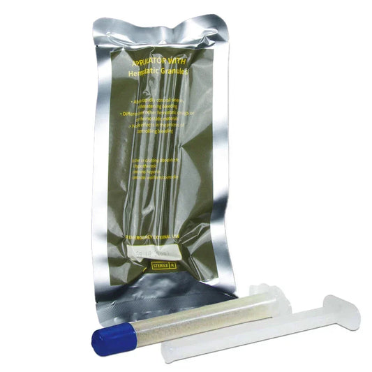 Chitosan Powder Applicator with Hemostatic Granule Bandage for Emergency Use
